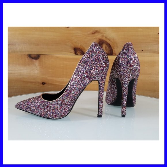 NWT Glitter Pointy Toe Stiletto Pumps Heels Black - Picture 10 of 10
